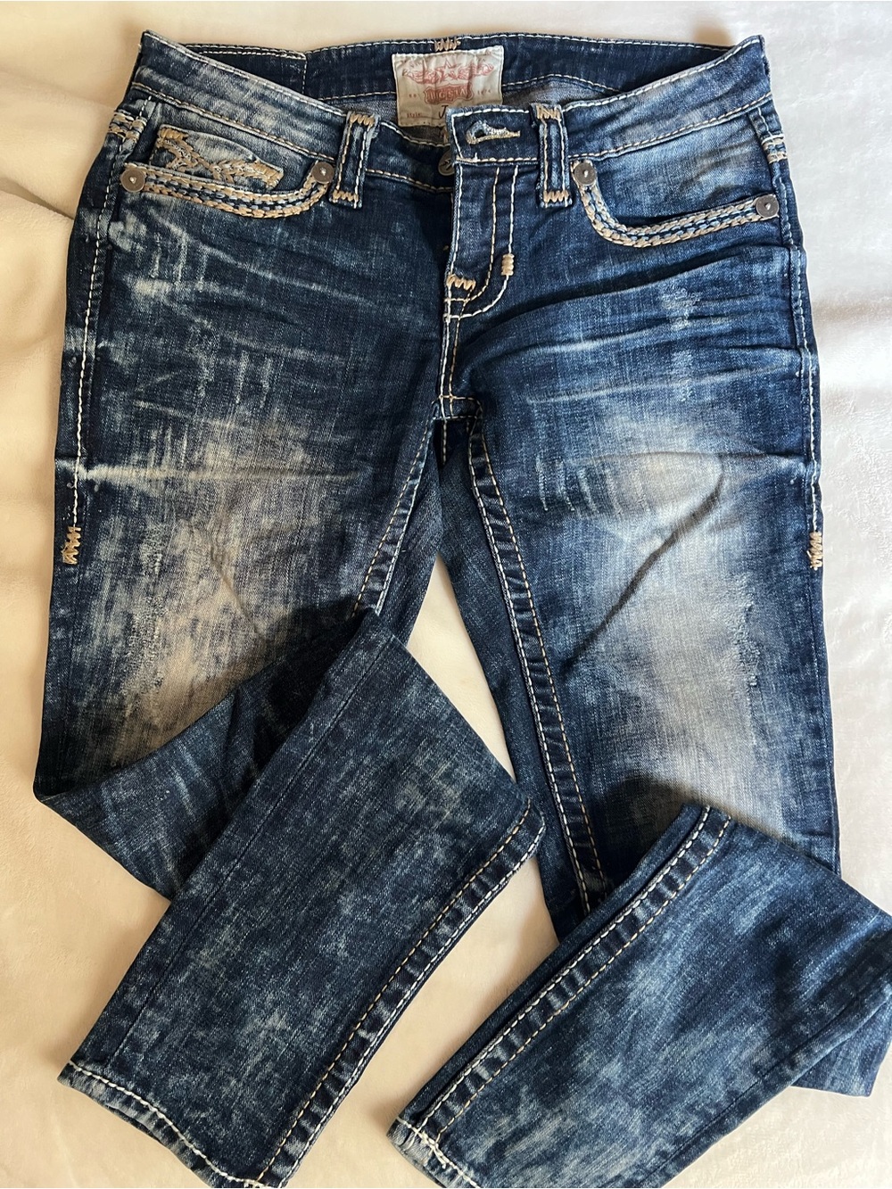 Big Star Women's Acid Wash Distressed Skinny Jeans - Dark Blue